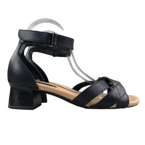 Clarks Women's Size 8.5W Collection Desirae Lily Black Leather Heeled Sandals